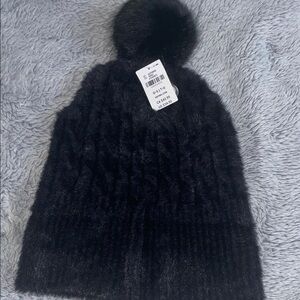 PINK Victoria's Secret Black Fuzzy Beanie